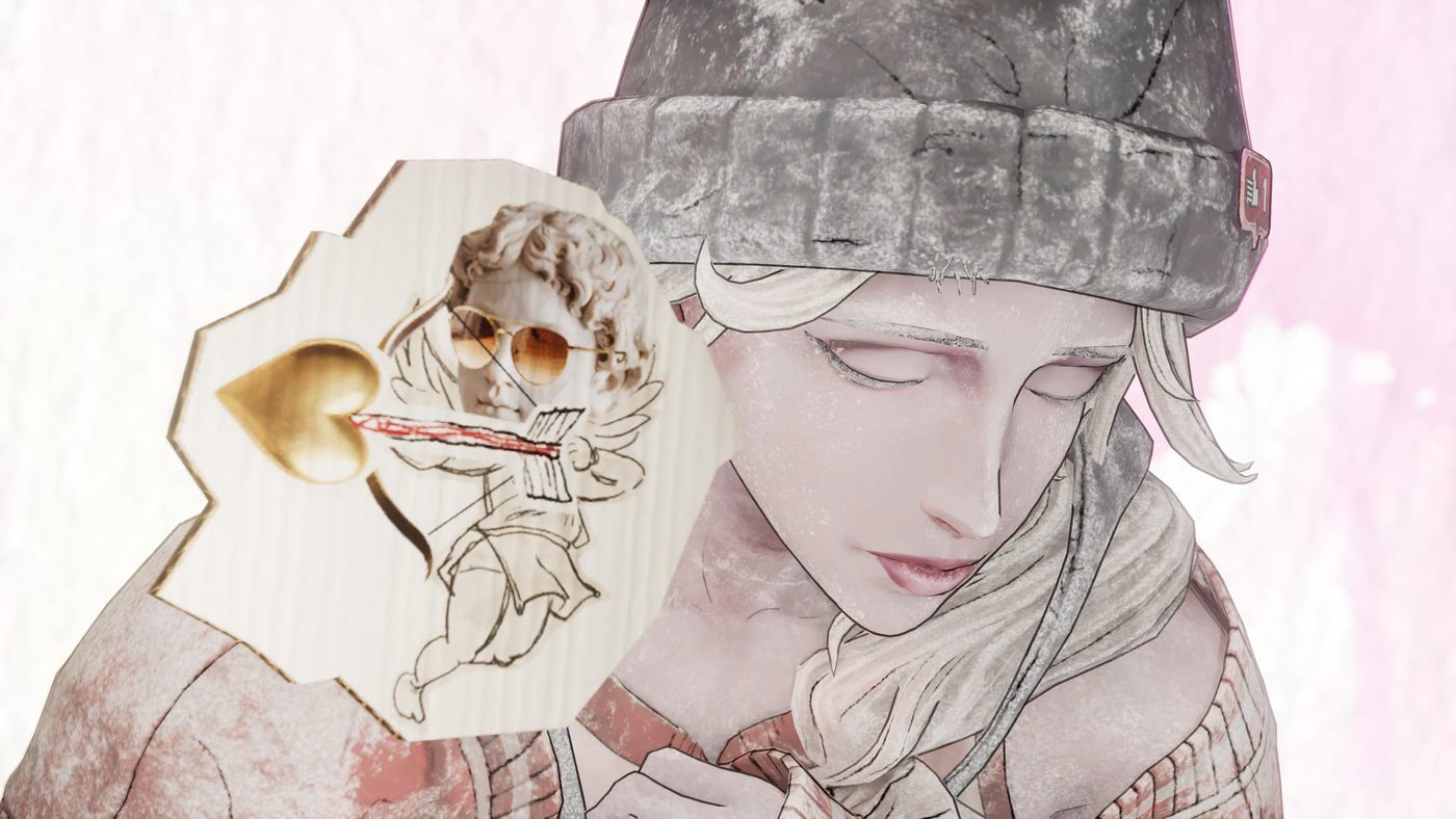 Julia, la ragazza congelata amata da Davy, ritratta con lo stile psichedelico di Stupid Never Dies di GPTRACK50.