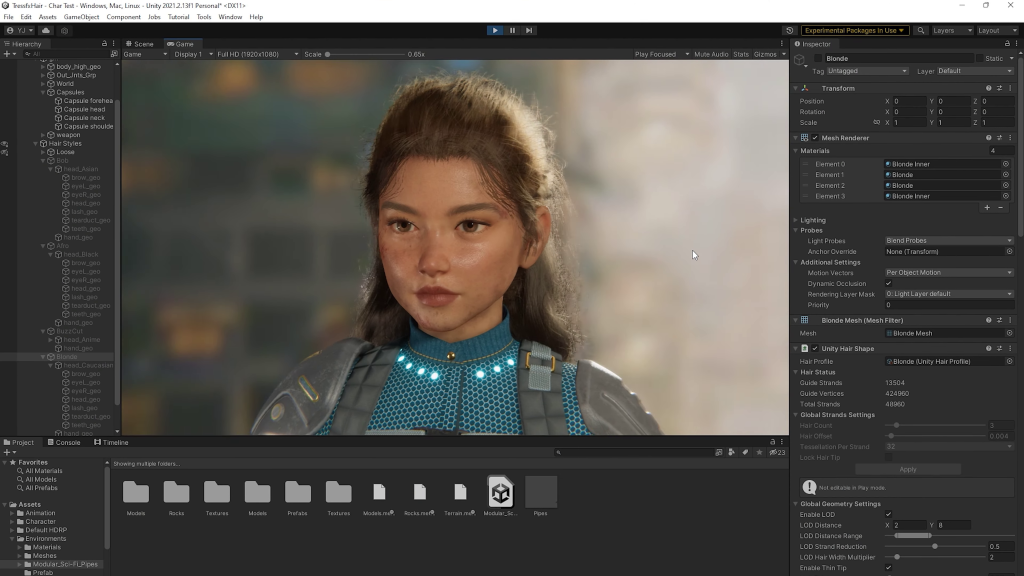  TressFX open-source real-time hair simulation and rendering framework, supports both Unity's Universal Render Pipeline (URP) and High Definition Render Pipeline (HDRP)