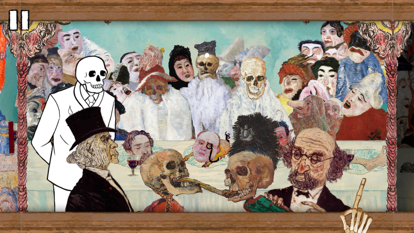 Please Touch The Artwork 2 - Masks Confronting Death + Skeletons Fighting Over a Pickled Herring