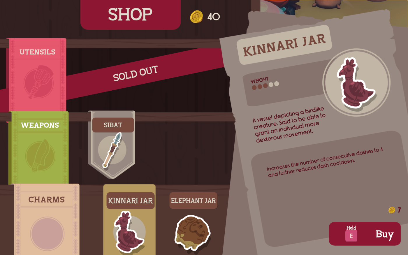 utensils, weapons, and charms